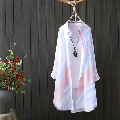Women's Printed Chiffon Sun Protection Shirt - Loose, Mid-Length, Fashionable Design