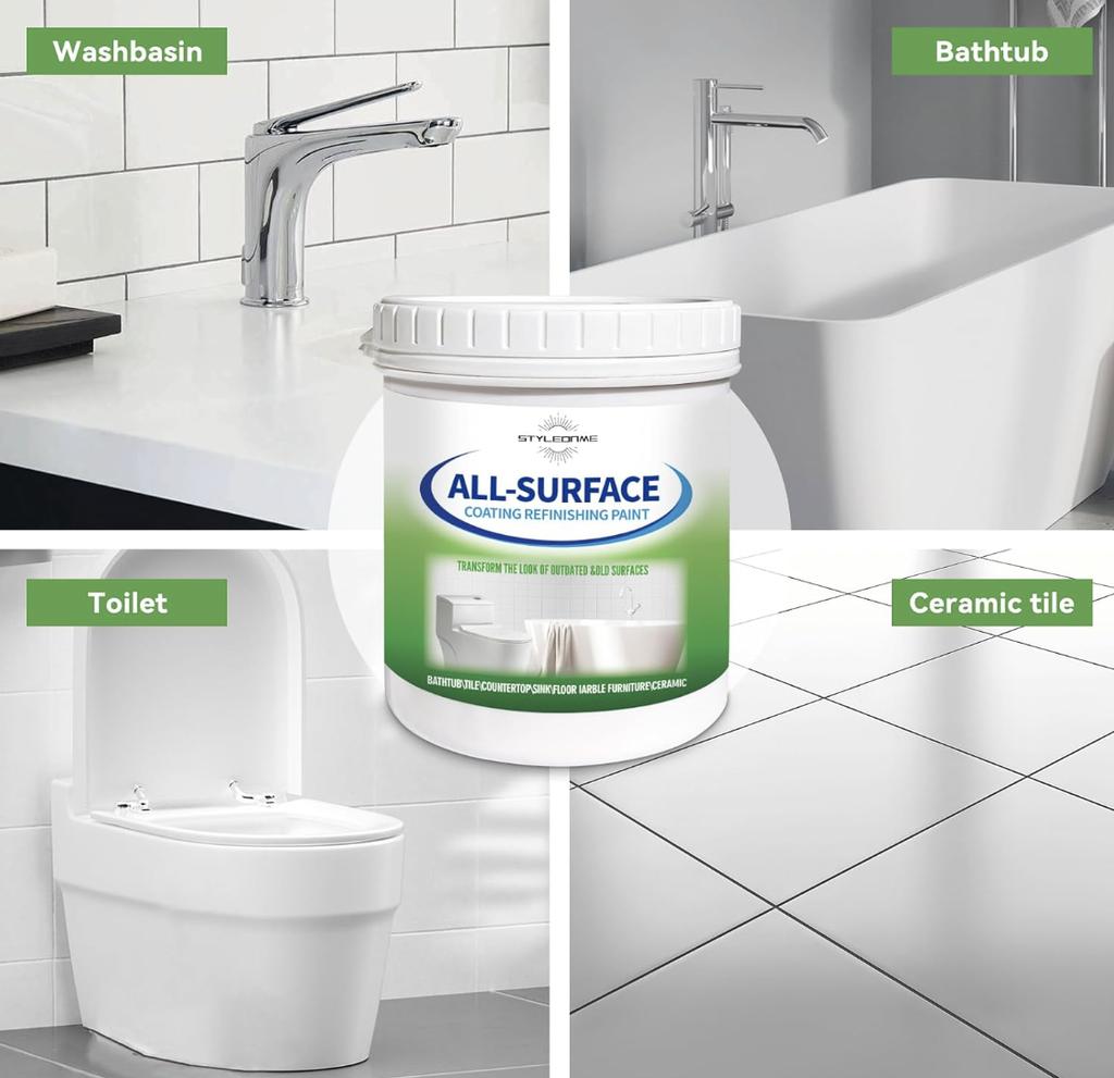 Ceramic Refinishing Paint Kit for Bathtub Sink Toilet Bathtub Wall Coating, Also Works On Glass, Metal & Wood Surfaces.