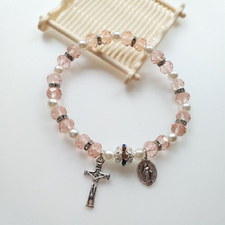 Cross Rosary Bracelet Elastic Bead Jewelry Men Hand Decoration Supplies