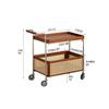 Middle Ancient Style Black Walnut White Wax Wood Movable Small Coffee Table with Wheels Silent Wheels Living Room Rattan