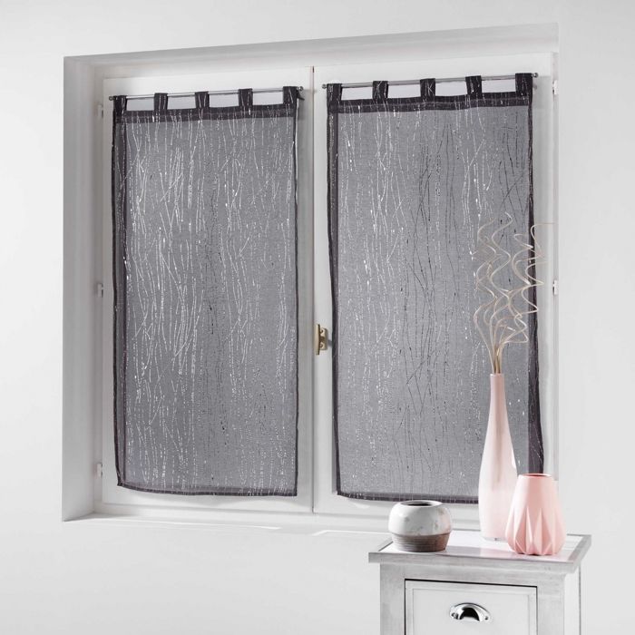 Paire Droite Passants 2 X 60 X 160 Cm Voile Sable Applique Filiane Anthracite