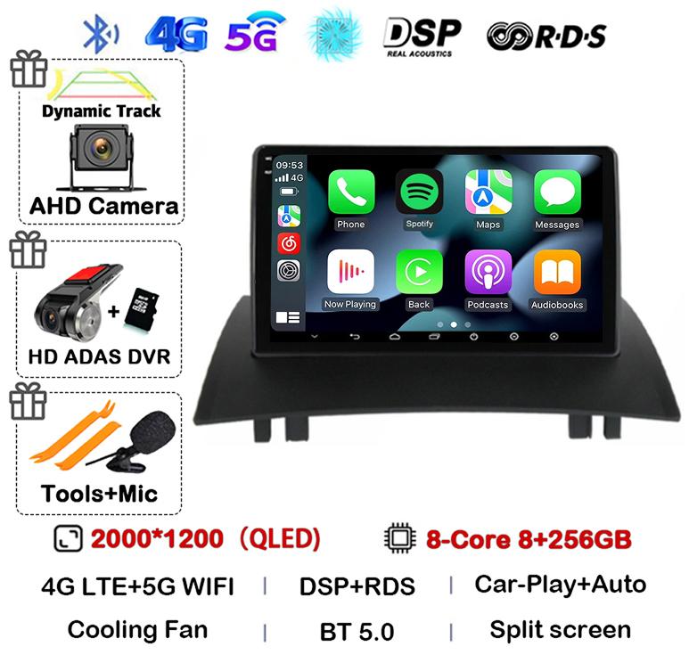 Android 14 Carplay Auto For Renault Megane 2 2002 2003 2004 2005 2006 2007 2008 2009 Multimedia Car Radio Player WIFI+4G Stereo