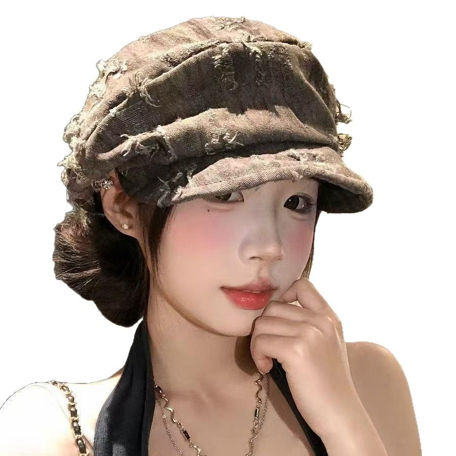 Retro Old Hole Big Head Circumference Octagonal Beret Women's Big Face Showing Face Small Versatile Newsboy Hat New Painter Hat
