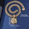 3D Animal Cat Pendant Cuban Chain Necklace with Full Diamond Zinc Alloy and Drip Oil Finish for Hip Hop Enthusiasts
