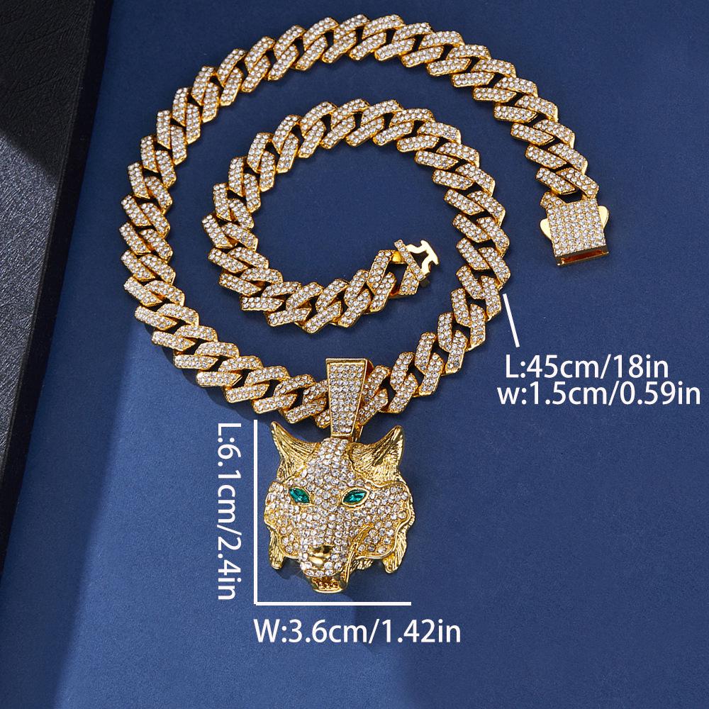 3D Animal Cat Pendant Cuban Chain Necklace with Full Diamond Zinc Alloy and Drip Oil Finish for Hip Hop Enthusiasts