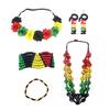Rastafarian Women's Jewelry Set Juneteenth Jamaica African Accessories Headband,Sunglasses,Wood Dangle Earrings,Necklace