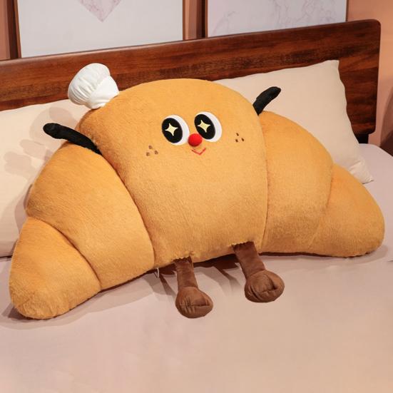 Croissant Shaped Stuffed Pillow Cute Plush Croissant Pillow with Legs Back Cushion Lumbar Support Pillow