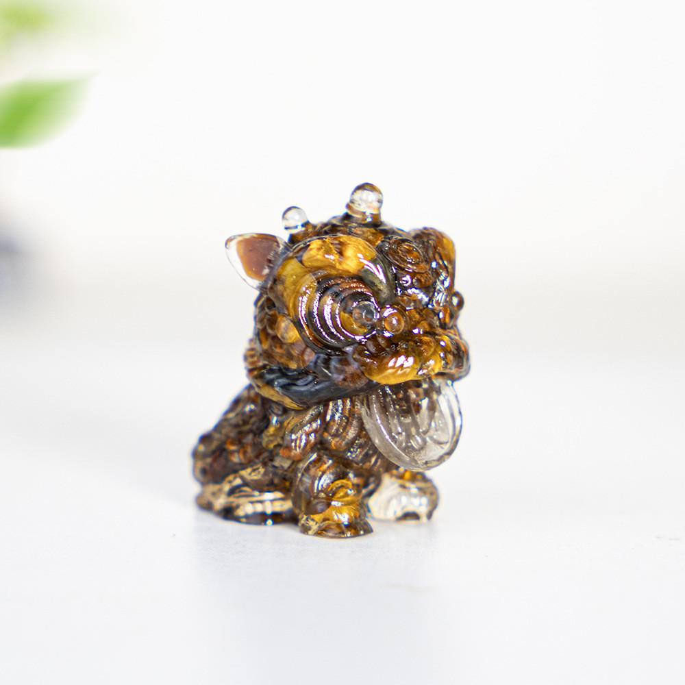 Resin Crystal Cat Figurine With Handmade Drip Art For Home Decor And Giftgiving