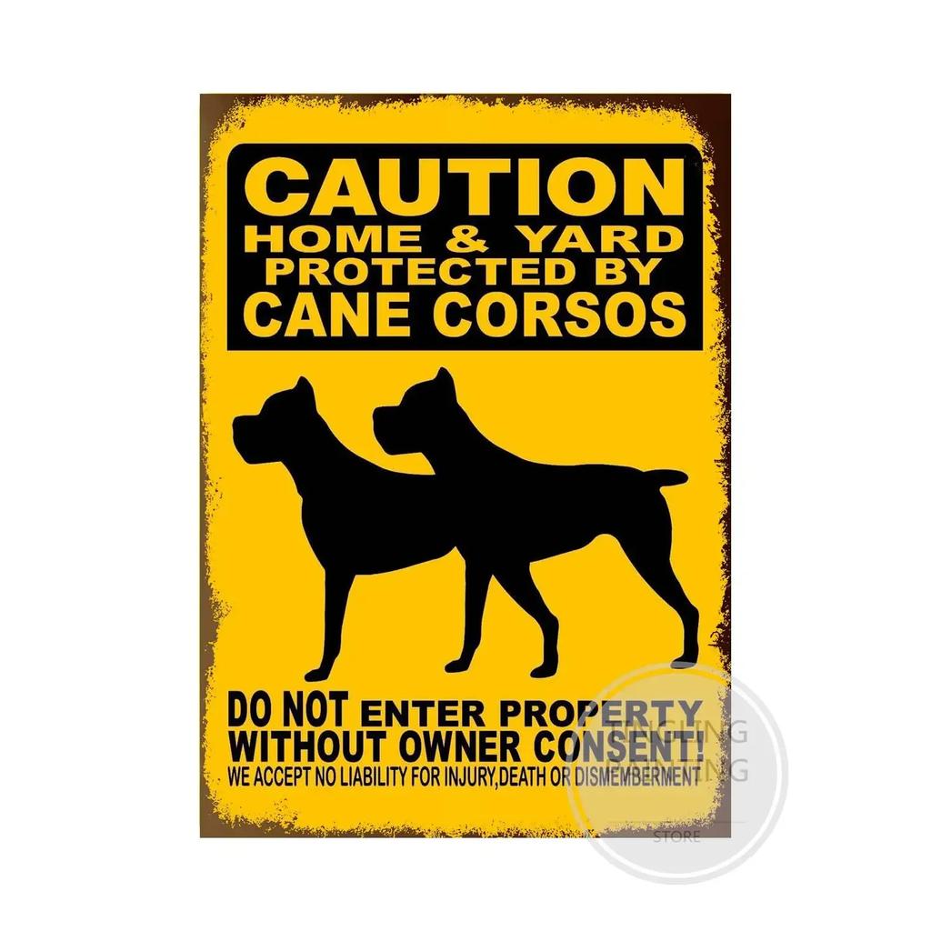 1pc Warning Dog Metal Tin Signs Vintage Poster Beware Of Dog Retro Sign Wall Stickers For Garden Family House Door Decoration