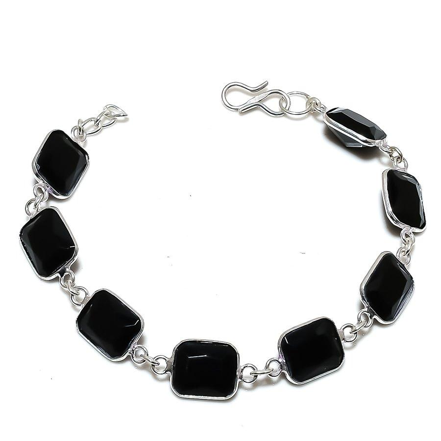 

Браслет ручной работы из стерлингового серебра 925 пробы с натуральной черной шпинелью 7–8 дюймов I2Y92