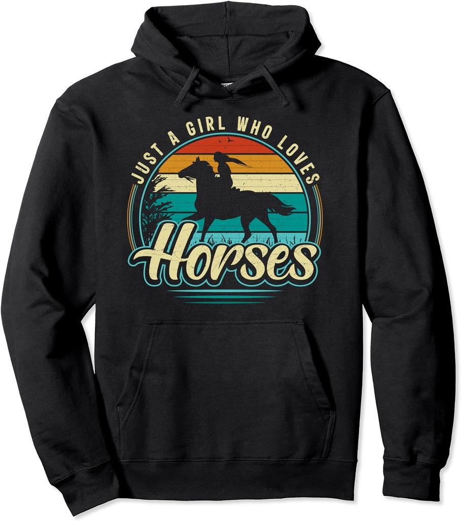 Just A Girl Who Loves Horses Retro Vintage Gift Unisex Hooded Sweatshirt