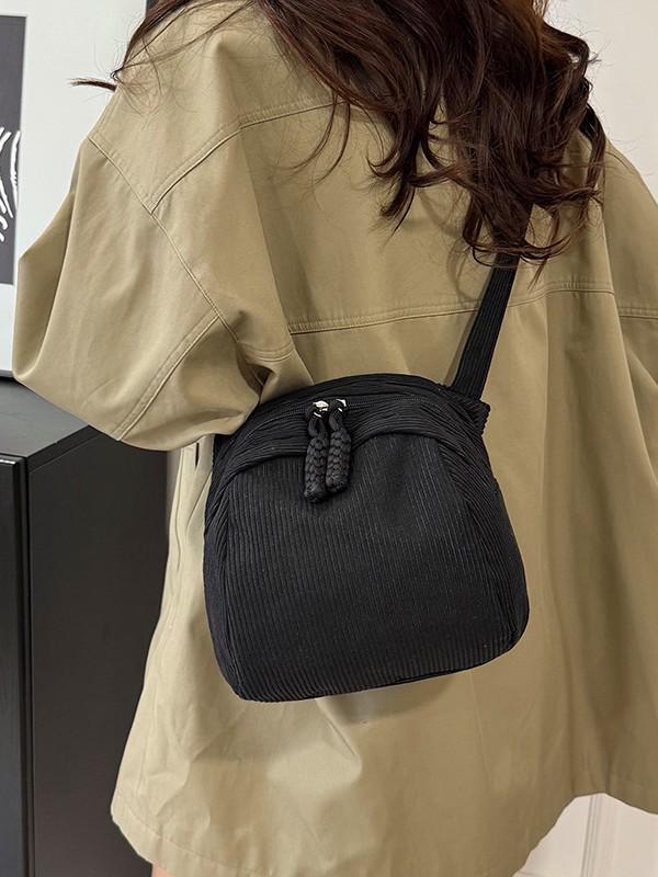 Women's Retro Casual Corduroy Shoulder Bag - Solid Color, Japanese & Korean Style Crossbody Fashion