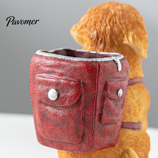 Hand Painted Dog Stationery Holder Golden Puppy Backpack Pen Holder, Cute Animal Storage Ornament, Resin Desktop Organizer, for Office And Study Craft