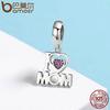BAMOER 100% Authentic 925 Sterling Silver I Love Mom Letter Pendant Charms Fit Bracelets