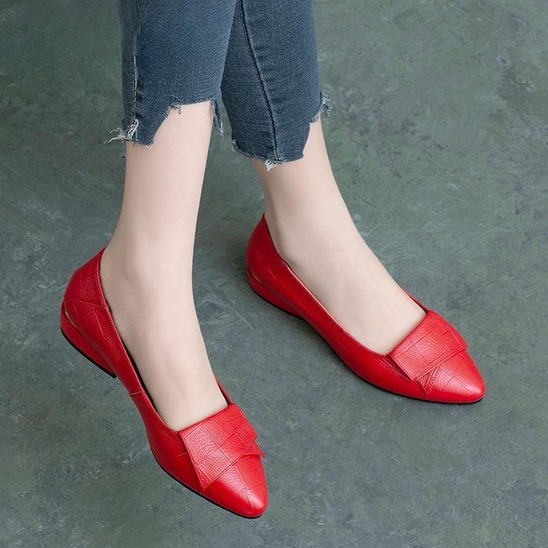 Pofulove Women Shoes Pu Leather Midi Pumps Square Heels Black Red Heel Party Wedding Fashion Pointed Toe Ladies Wedges Zapatos