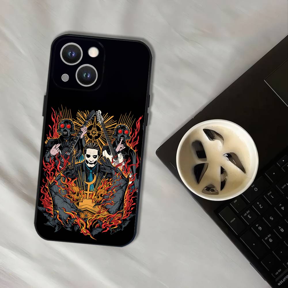 Pouzdro na telefon Ghost Heavy Metal Band Pro iPhone 17,16,15,14,13,12,11,Pro,XS,Max,XR,Plus,E,SE4,Mini Černé Měkké