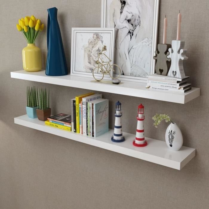 VidaXL 2 Étagères murales MDF Blanc Rangement de livres/DVD 242186