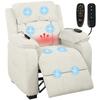 Power Recliner Armchair Massage Heat High Back Chair Cream White