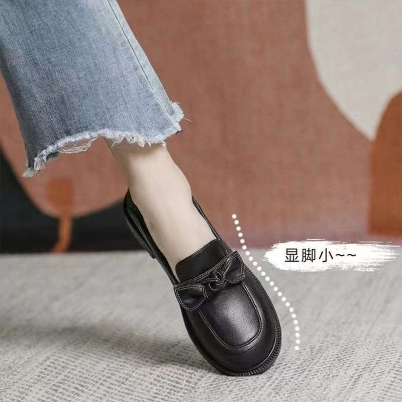 Soft leather version~ British style black soft sole thick heel comfortable loafers women's 2025 new spring and autumn small leather shoes women