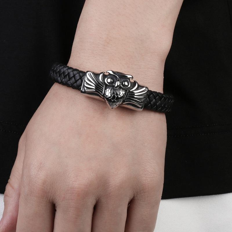 2026 Trendy Product, European and American Men's Owl Bracelet, Magnet Buckle Trend, Leather Bracelet