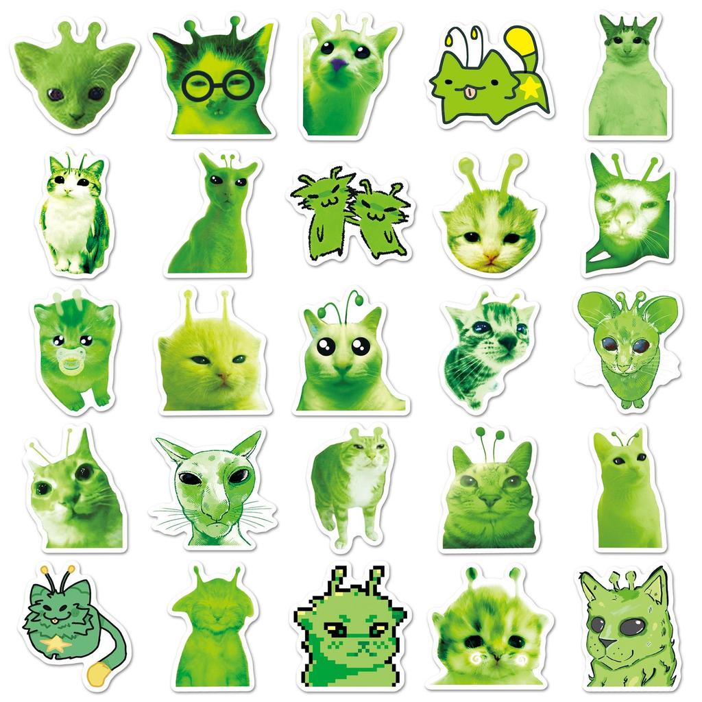 50 Abstract Alien Cat Stickers - Funny Emoji DIY Waterproof Decorative Sheet