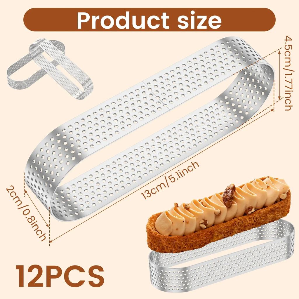 12Pcs Oval Muffin Tart Rings Stainless Steel Porous Tart Ring Perforated Cake Mousse Mold Cookies Cutter Pastry Quiche Mold Tool