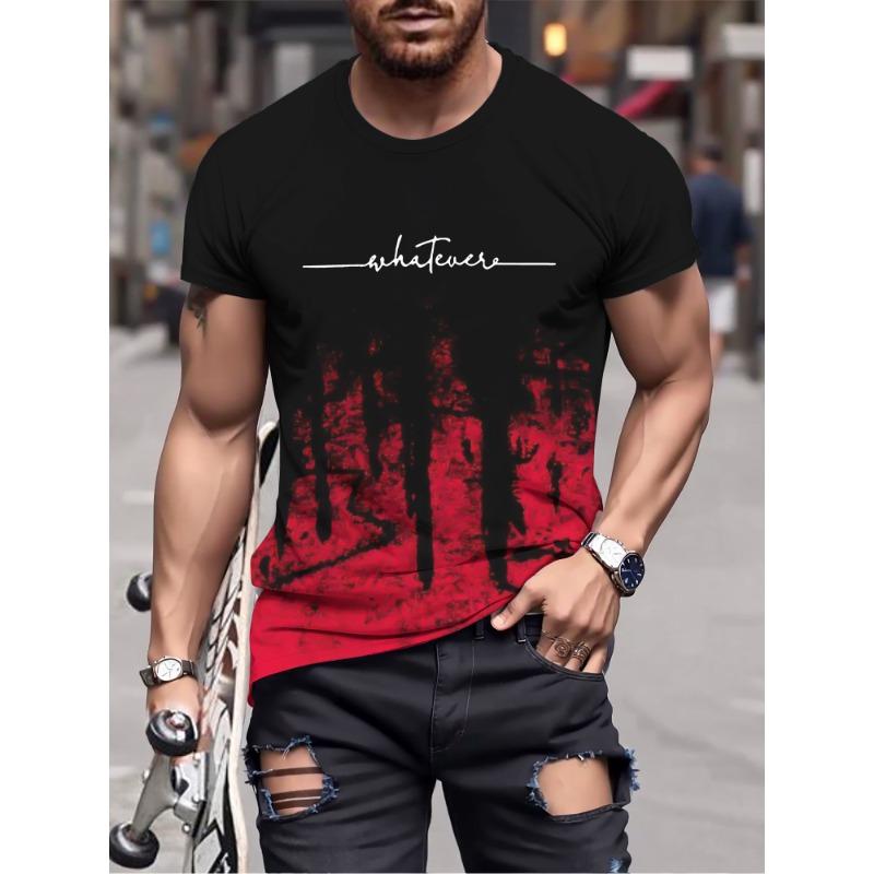 

Whatever Print Gradient Crew Neck T-shirt For Men Trendy Casual Short Sleeve Top Men s Tee Summer Outing 90s Vintage Clothes S