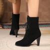 Black Brown Women Mid Calf Boots Pointed Toe High Heel Big Size 45