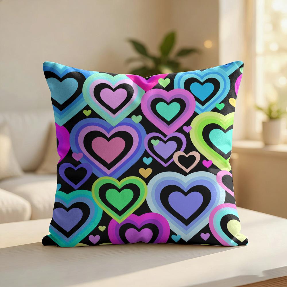 Colorful AIX Heart Pattern Cushion Cover Silky Short Plush Invisible Zipper Dustproof Sofa Pillow Case For Home Decor