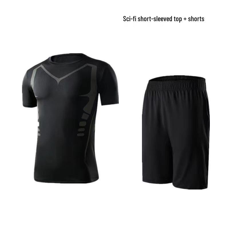 Men's Sci-Fi High Elasticity Quick-Dry Sports Set - Breathable, Tight Fit for Running & Basketball