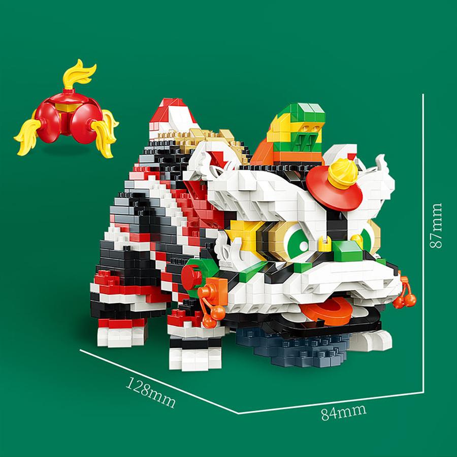 Non-Toxic Chinese Style Lion Dance Micro Building Blocks Kids Diy Toys New Year Spring Festival Gifts Creative Desktop Decorations