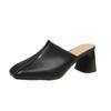 Comemore Baotou Half Slippers Women Square Head High Heels Shoes Outside Wear Thick Heel Solid Color Mules Slides Shoes