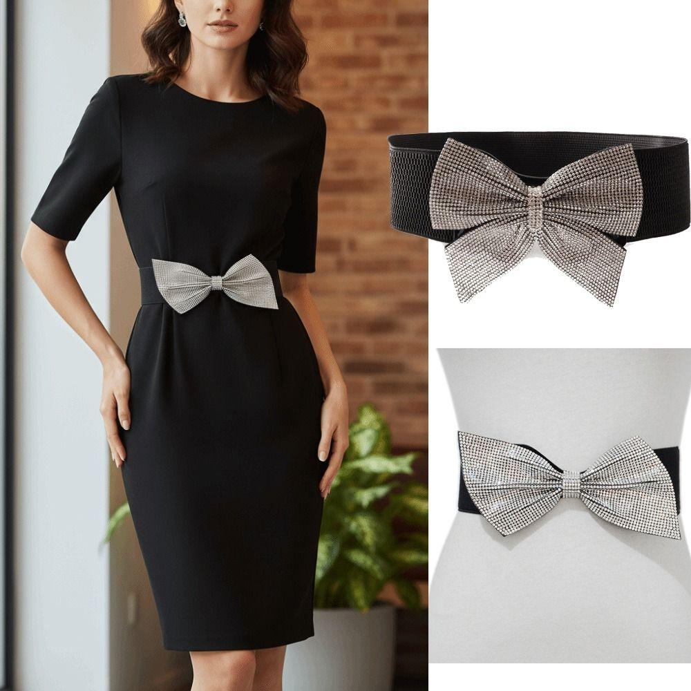 Rhinestone Bow Women's Waistband Elastic Wide Waist Decorative Belt Corset Style Bling-Bling Diamond Knot Belt Wedding Party