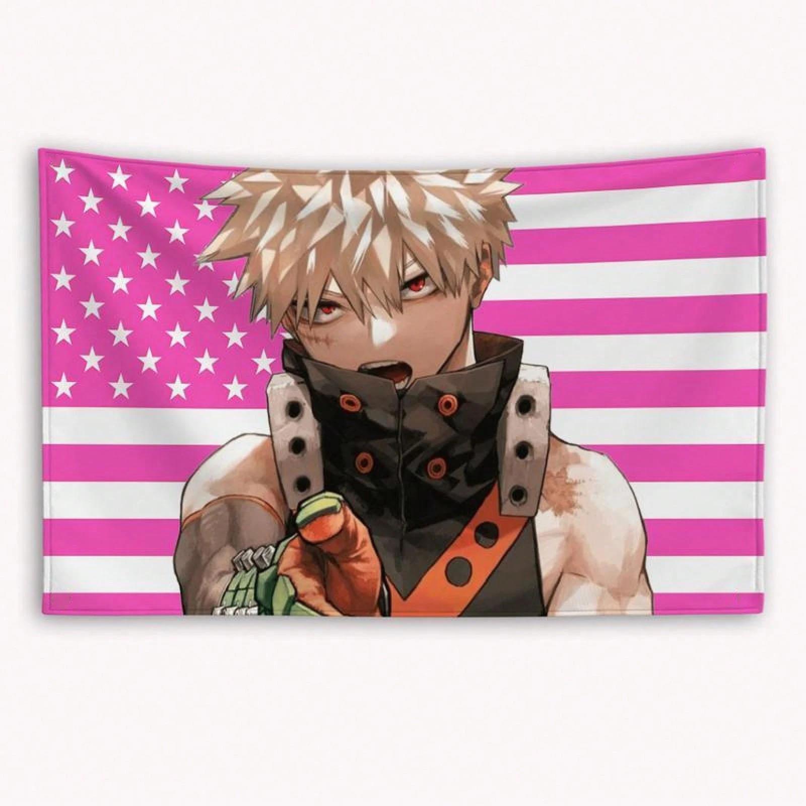 My Hero Academia Bakugo Katsuki American Flag Tapestry  Funny Outdoor Garage  Bedroom Wall Decor Printed Banner for Anime 74x94cm(29x37in)
