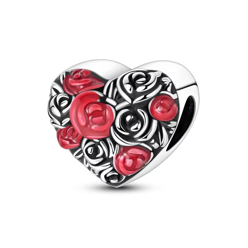 925 Silver Charm Beads Love Heart Charms Pendant Fit Bracelet DIY Women Valentine's Day Jewelry Gift