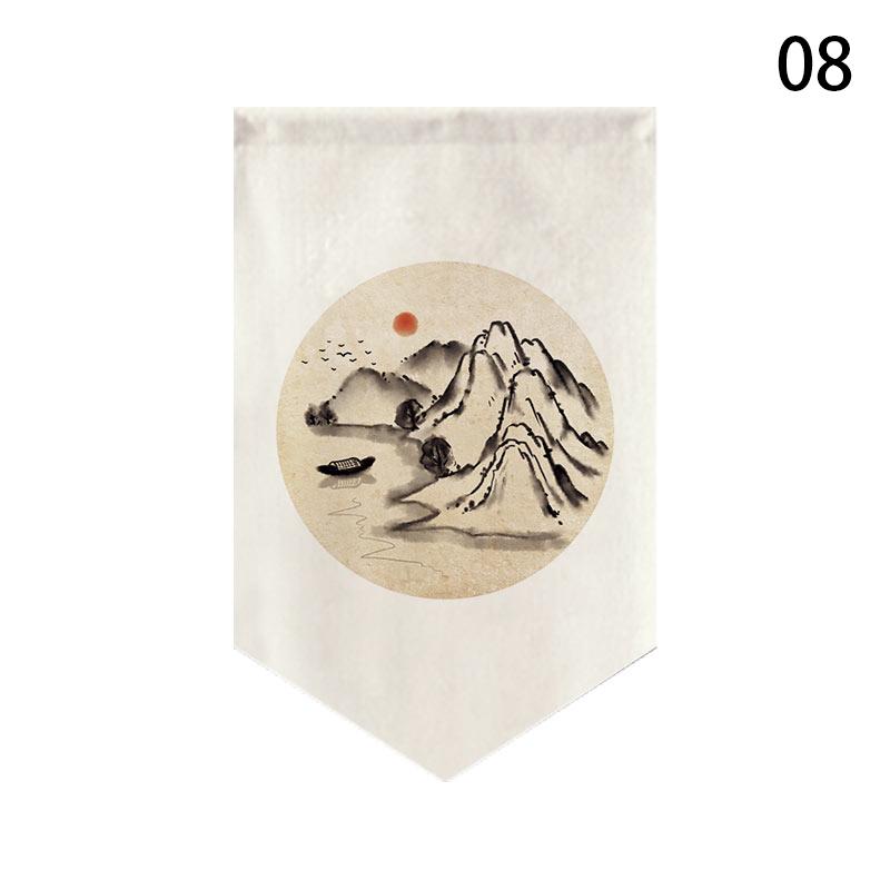 

Retro Teahouse Partition Curtain Chinese Ancient Style Landscape Printed Door Head Short Curtain Tea Room Signboard Hanging Flag paste30x50cm