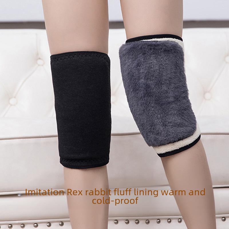Velvet-Lined Windproof Knee Pads with Double-Layer Velcro Closure and Thickened Imitation Lambskin
