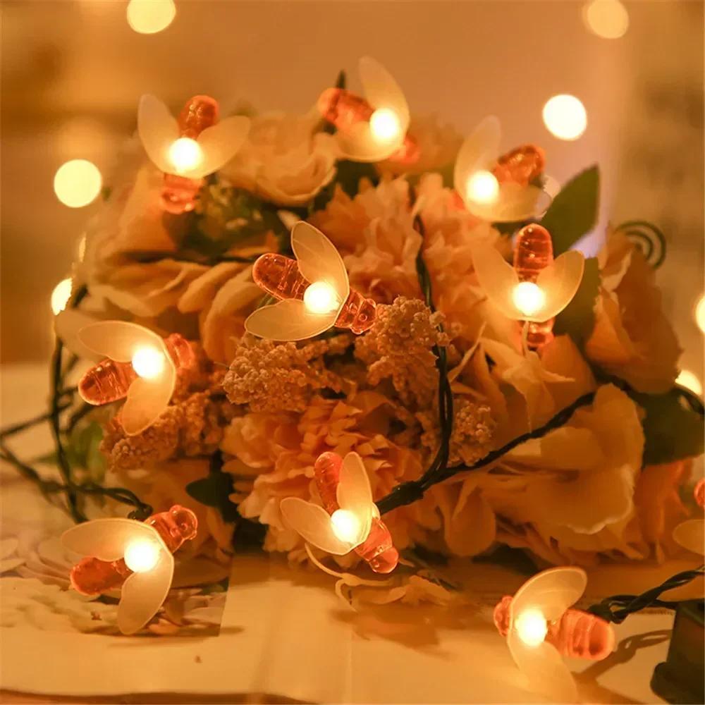 20/50/100 LED Solar Niedliche Biene Fee Lichterkette Gartenlichter 8 Modi Außenbeleuchtung für Blumenzaun Weihnachten Hochzeitsdeko