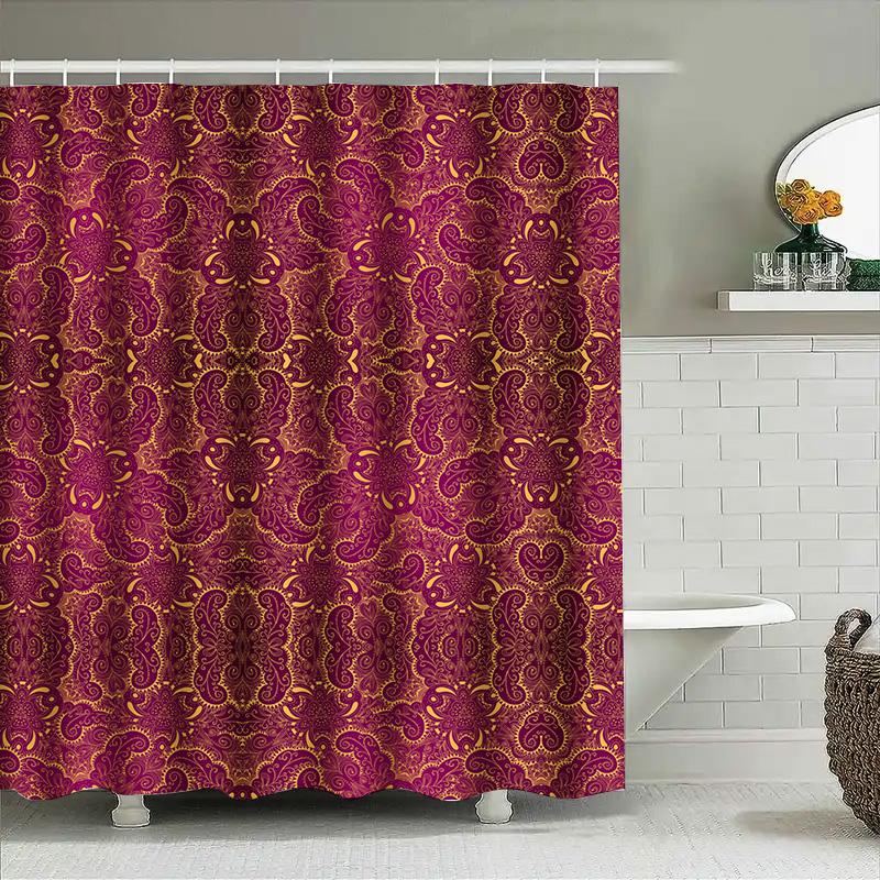Luxury Bohemian Floral Printed Shower Curtain Waterproof Bathroom Decor