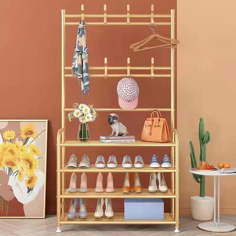 Floor-Standing Shoe Rack Multi-Layer Simple Clothes Hanger Space Saving Multi Functional Shoe Shelf Dustproof Sneakers Organizer