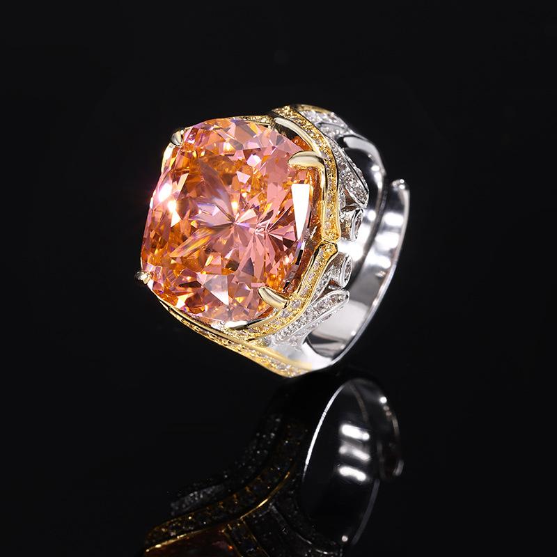 Jewelry Copper Bottom Gold-Plated Simulation Bird'S Nest Cut Fat Square Premium Ring Female 14 * 16