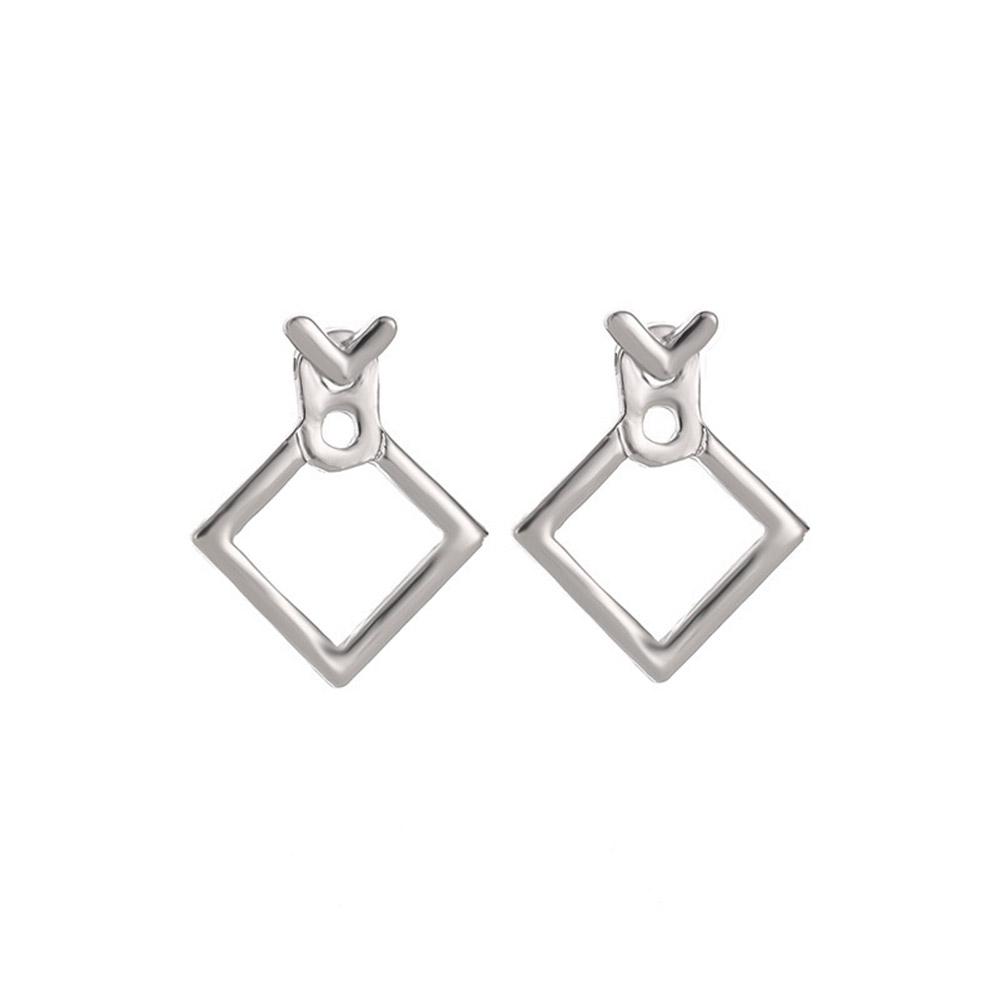 Women Fashion Simple Geometric Hollow Diamond Square Earrings