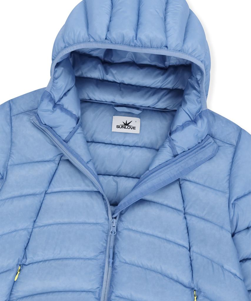 Sunlovetour Hooded Fly Light Down Jacket Light Blue