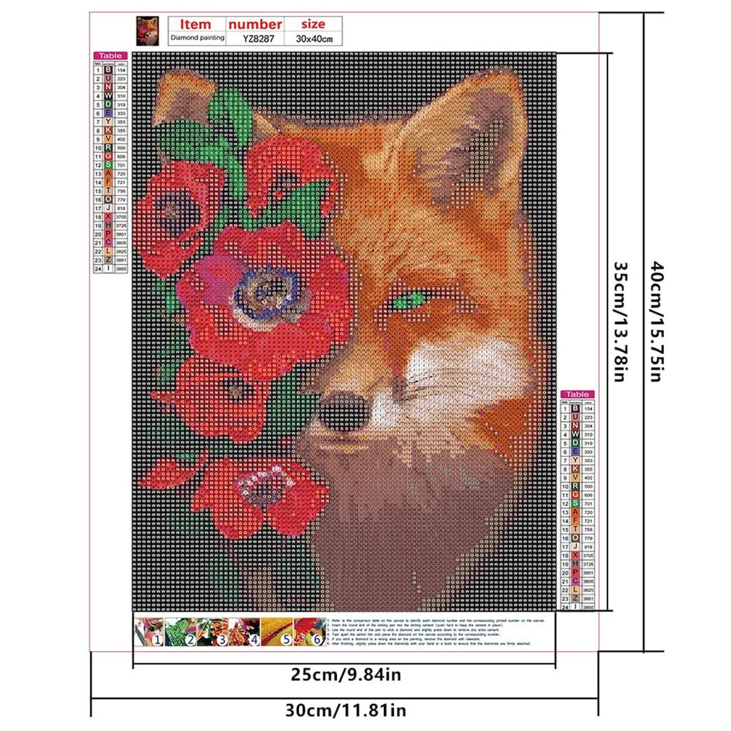 JISHSHAY 5D Diamantkonstkit - 4-pack Djur & Blommor (Tiger, Lejon, Varg, Räv)