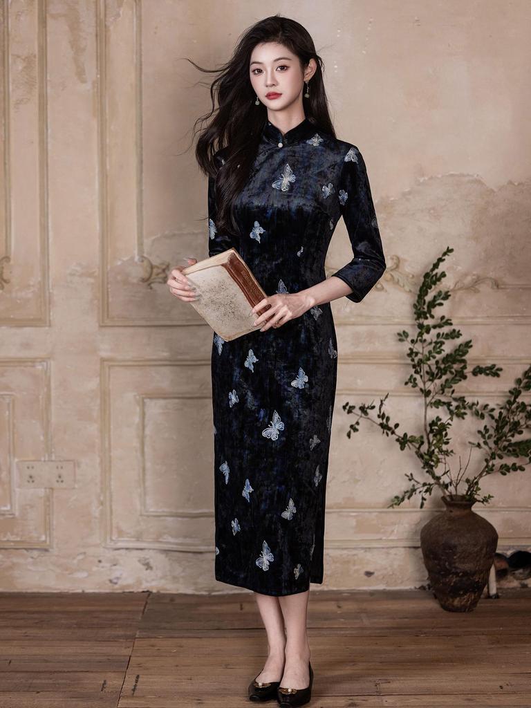 Modern Black Cheongsam 2025: Young Retro Chinese Republic Style for Daily Wear