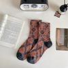Ethnische Prägung Damen Socken Japanischer Stil Mode Vintage Lange Socken Damen Harajuku Retro Baumwolle Gestrickte Mittelhohe Socken