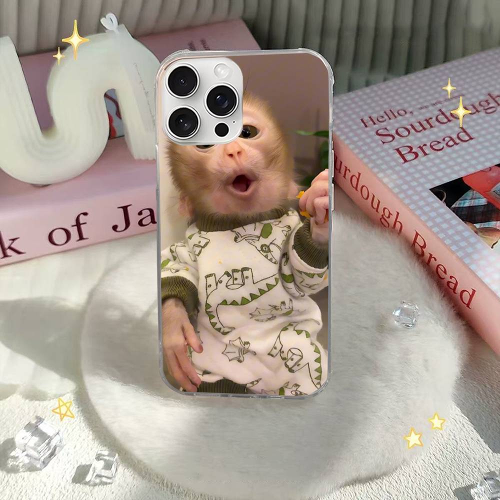 

Cute Funny Monkey Phone Case For iPhone 16 15 11 12 13 14 17 Pro Max Plus Silvery Satin Cover Funda iPhone 14 pro