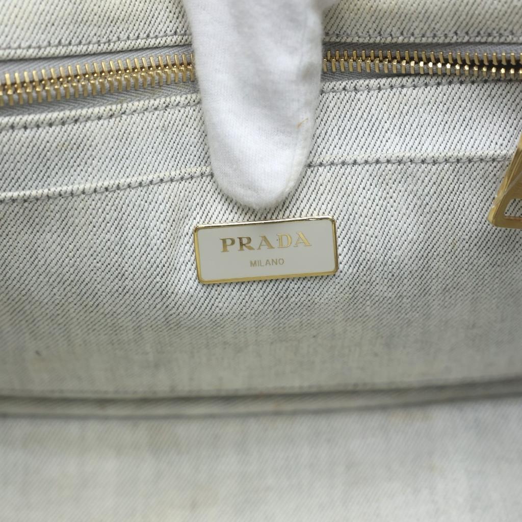 PRADA canvas Canapa Tote Bag denim Bianco Women 1BG439 Used