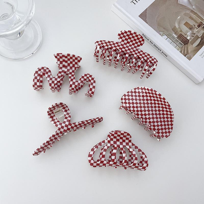 Red Eyecatching And White Plaid Hair Claws For Women Handmade Quality Pvc Stylish Accessories Hair