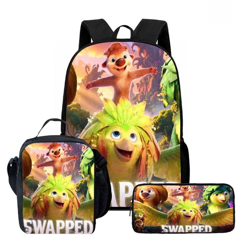 Kids Cartoon Backpack Lunch Bag Pencil Case 3-Piece Set With Fun Print Design School Use